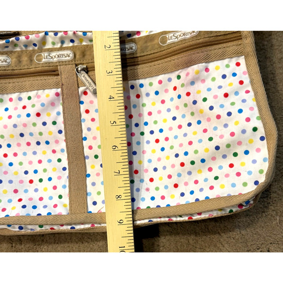 LeSportsac Crossbody Bag Polka Dots 2 Main Zip Compartments 3 Outer Zip Pockets - Picture 5 of 9